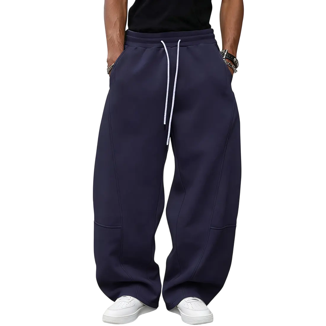 Unisex Drawstring Waist  Straight Wide-Leg Loose Fit Jogger Pants