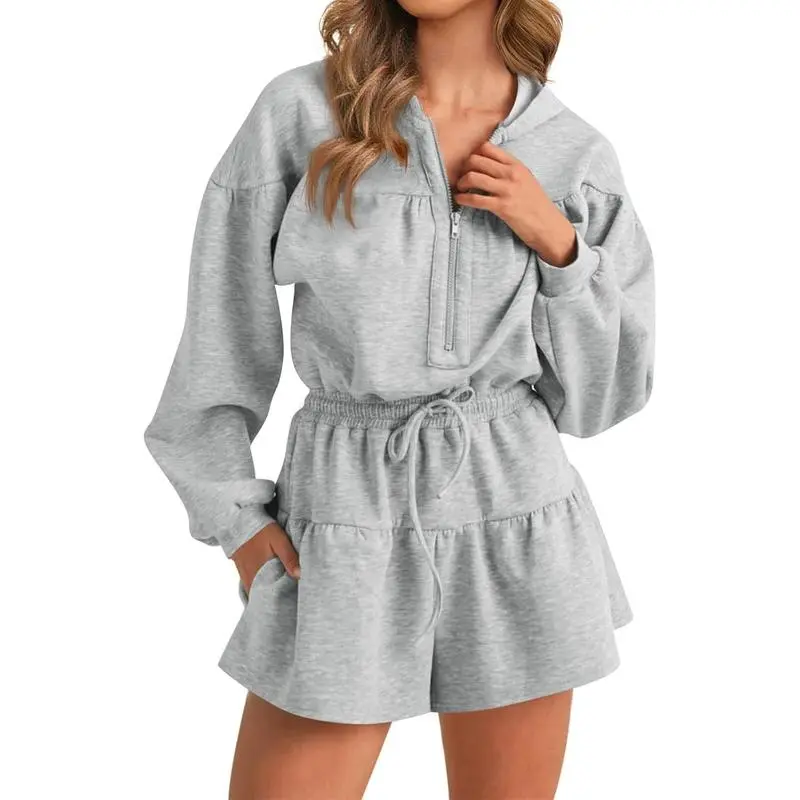 Women's Half-Zip Hooded Long-Sleeve Casual Romper