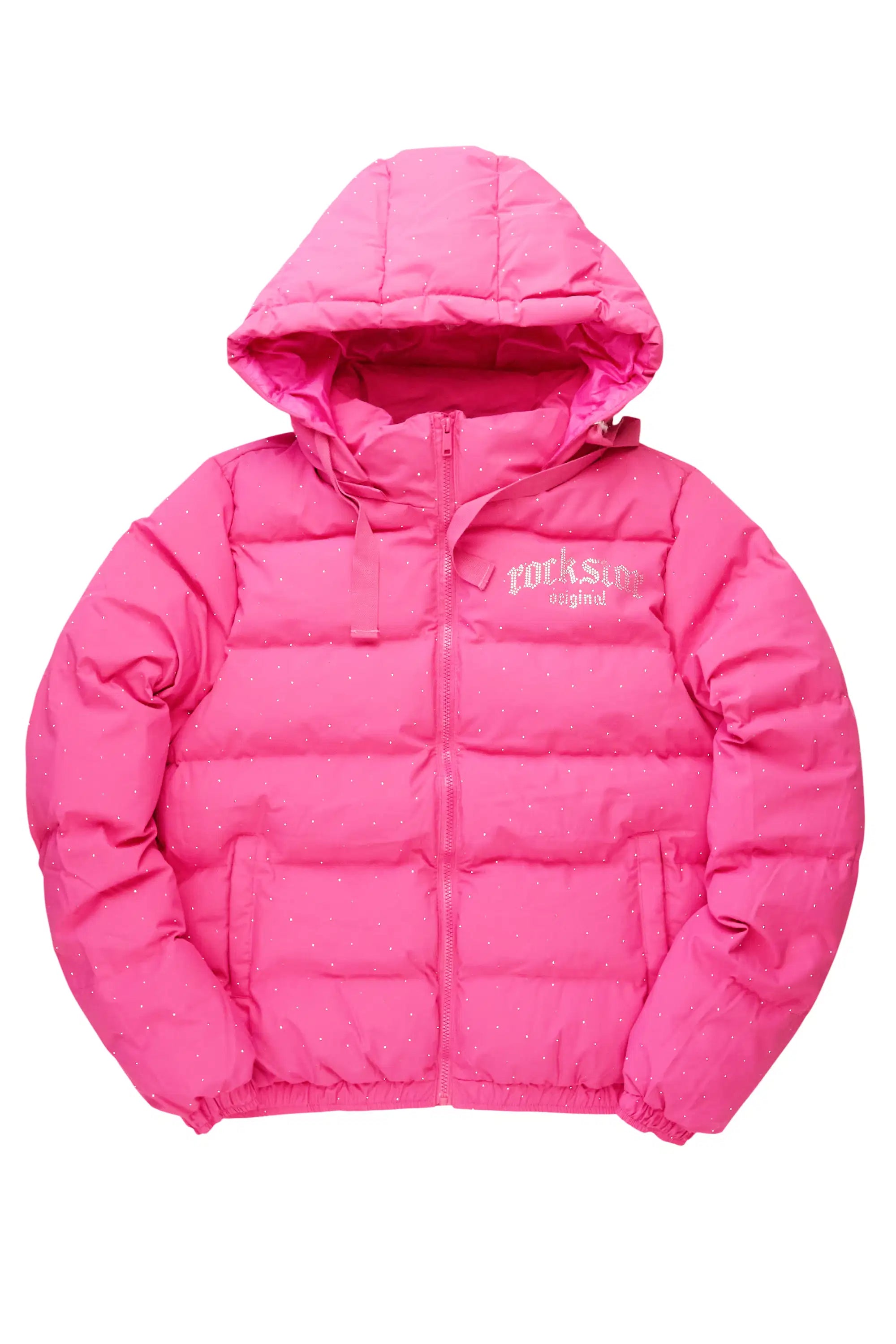Onellia Hot Pink Rhinestone Puffer Jacket