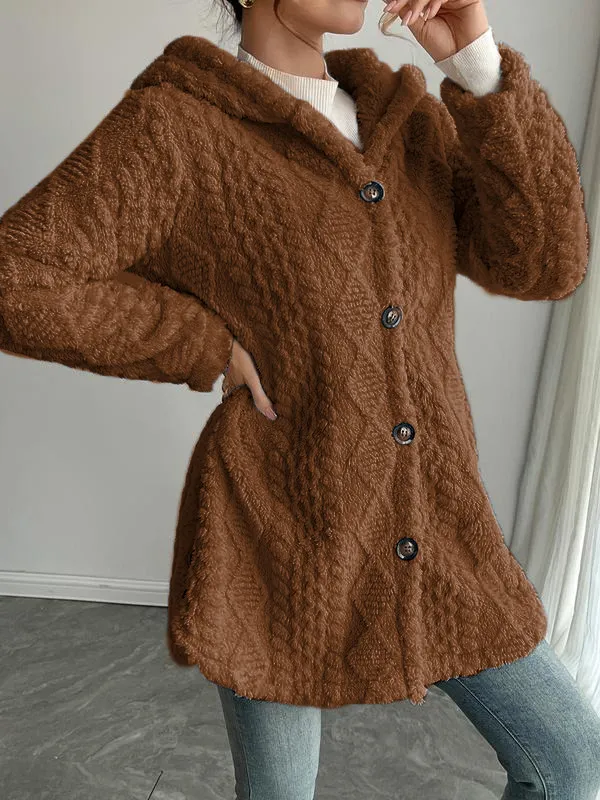 Women's Fall Winter Warm Fashion Jacquard Hooded Cardigan Long Sleeve Coat