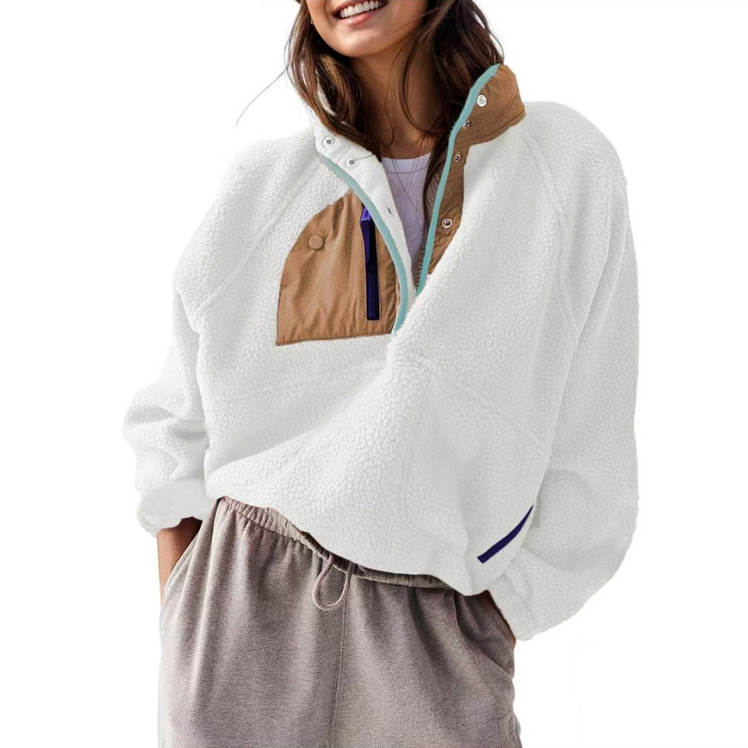 Women's Lightweight Sherpa Fleece Pullover Jacket with Pockets