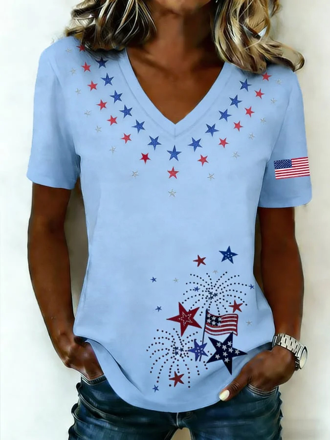 Women'S V-Neck Casual Short Sleeved T-Shirt