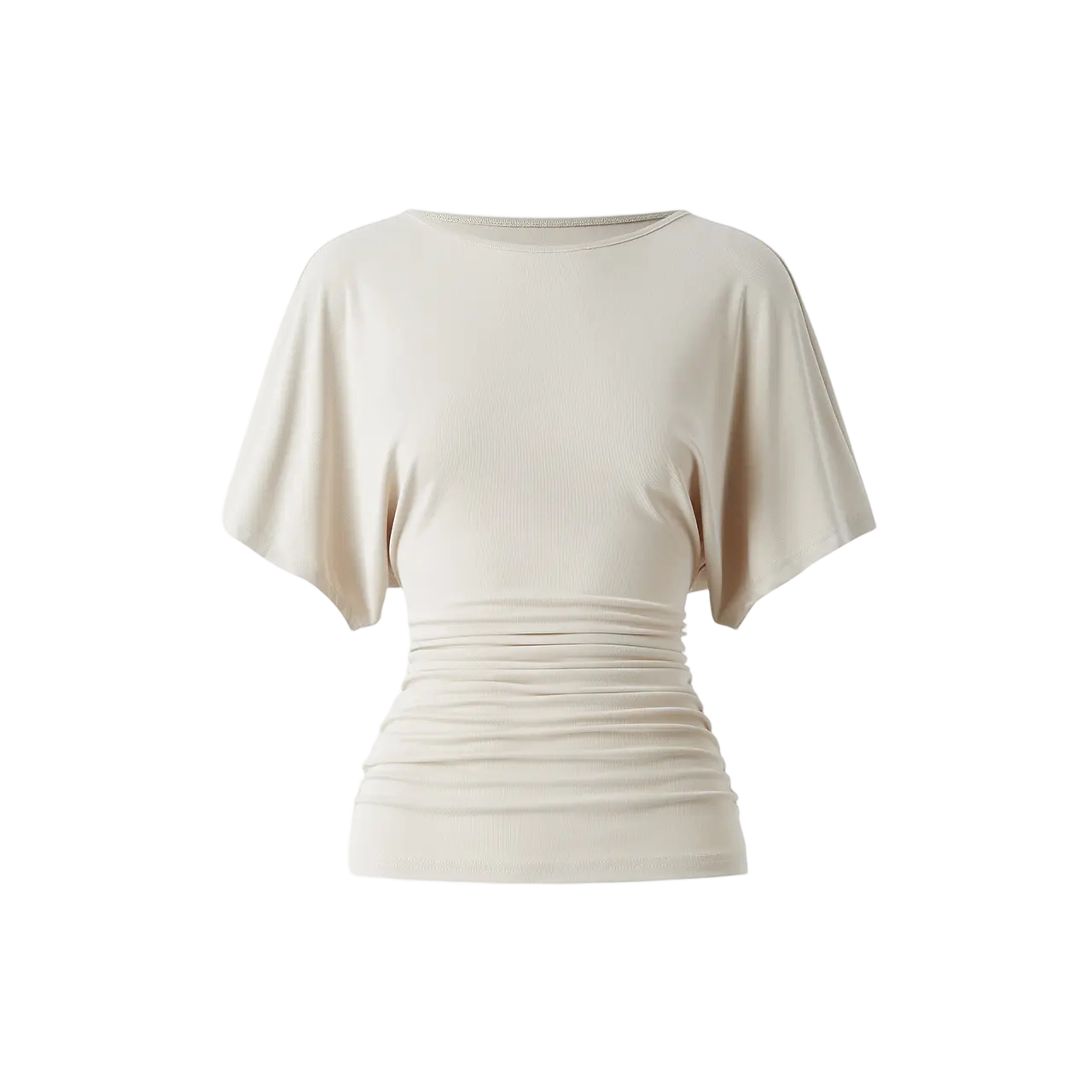 Women's Fashion Effortless Boatneck Batwing Sleeve Side Ruched Top - Stylish & Comfortable