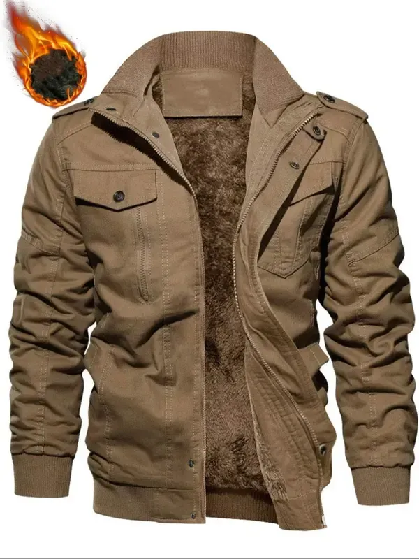 Men's Regular Fit Solid Pocket Zipper Thermal Lined Jacket