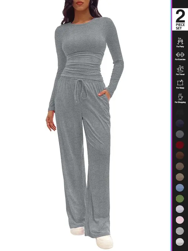 Women's Solid Ruched Drawstring Loungewear Set