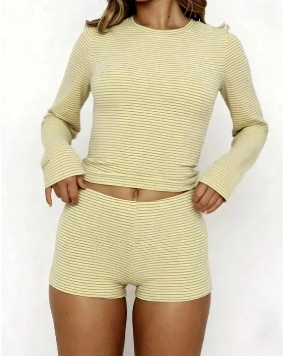 2 Piece Set Women's Casual Striped Shirt + Hot Pants