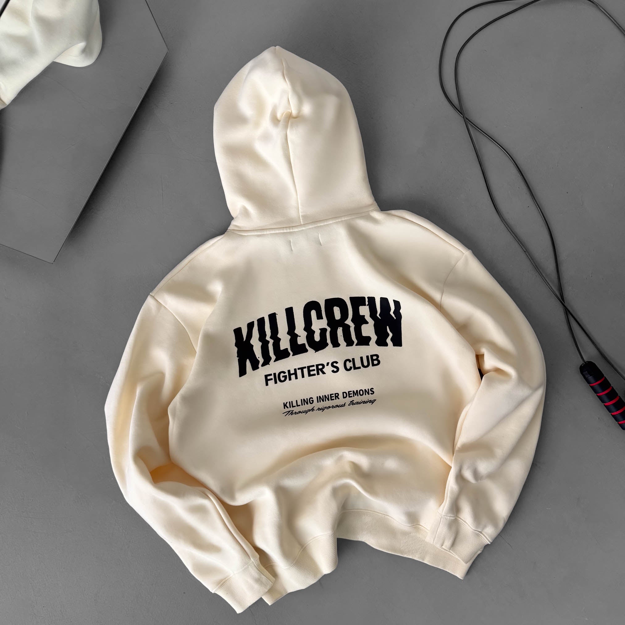 OVERSIZED LUX RIGOROUS TRAINING HOODIE - CREAM / BLACK