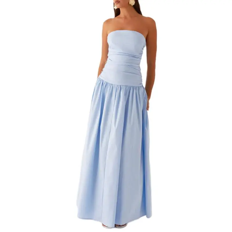 Women's Ruched Backless Boat-Neck Tube Dress