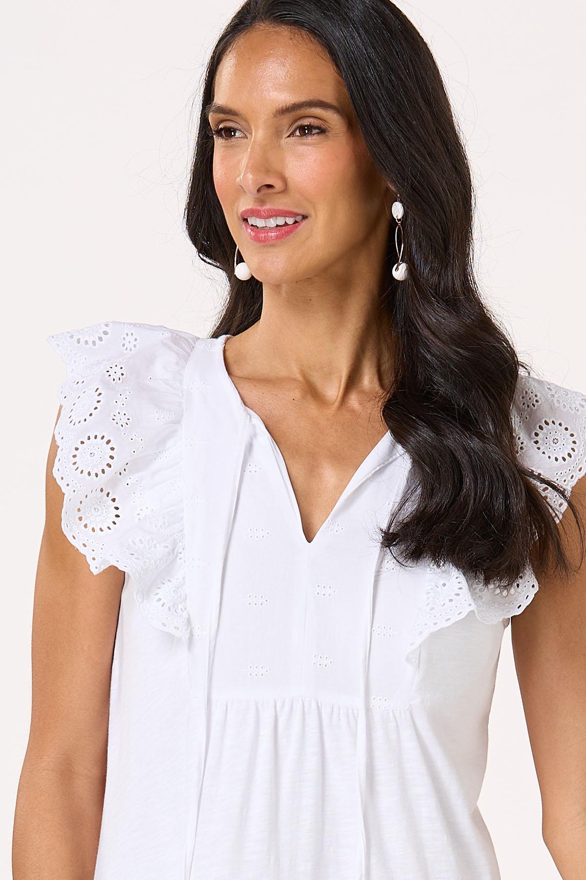 Eyelet Flutter Sleeve Swing Dress