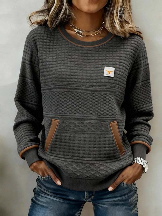 Women'S Casual Color-Blocked Print Pullover Sweatshirt