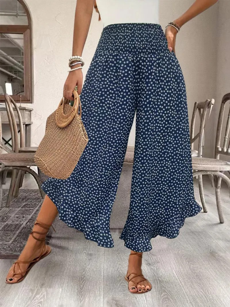 Women's Ditsy Floral Print Wide Leg Pants – Casual Summer Trousers