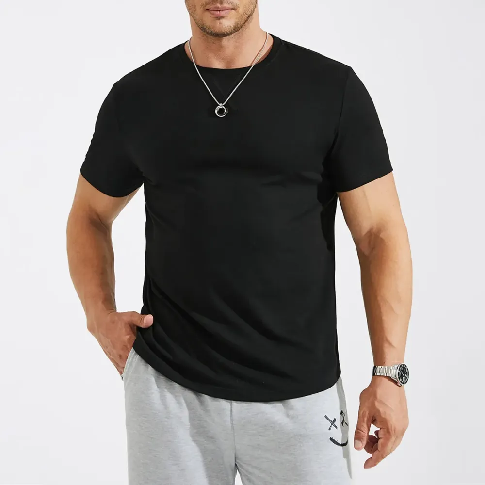 Cotton Hipster Hip Hop Longline Crewneck T-Shirt,Menswear Casual Tshirt Tops