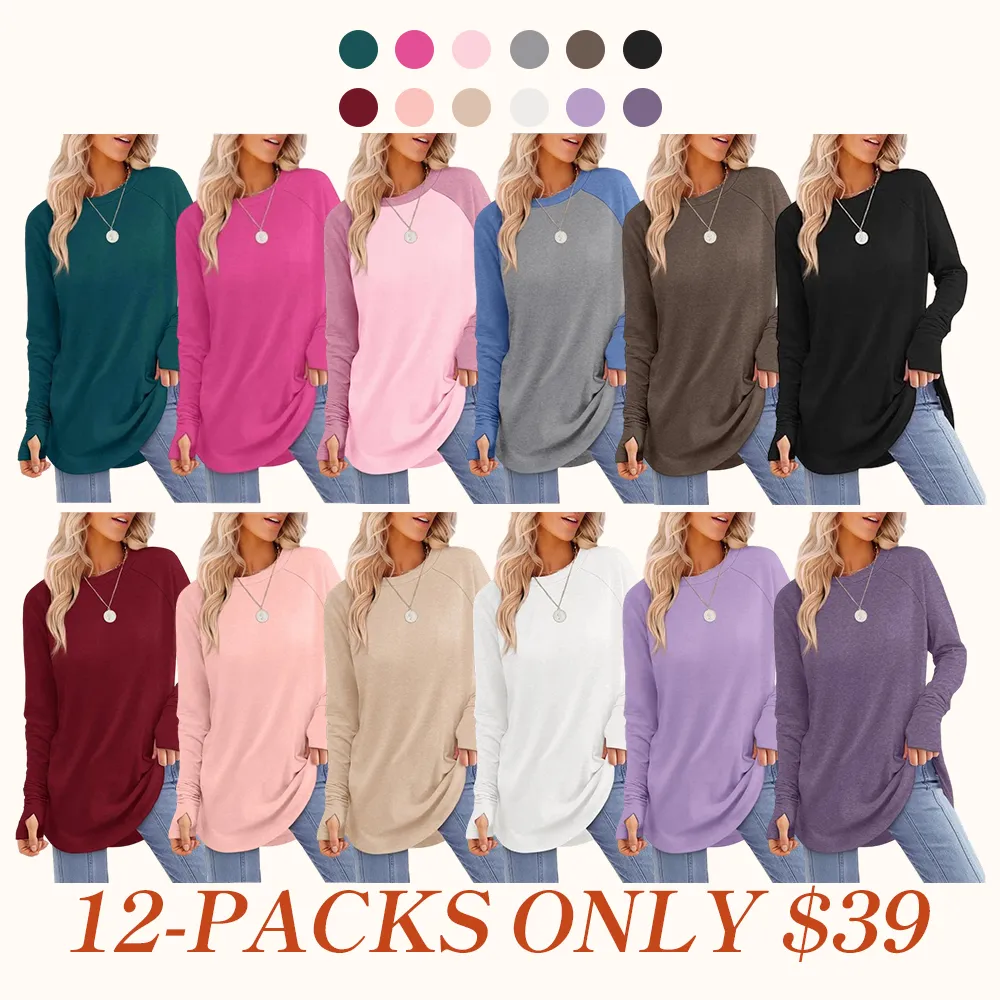 Womens Tunic Tops to Wear with Leggings Long Sleeve Thumb Hole Shirts