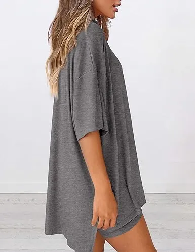 Women's Summer Oversized Shirt & Biker Shorts Set(Under $3 a set!)