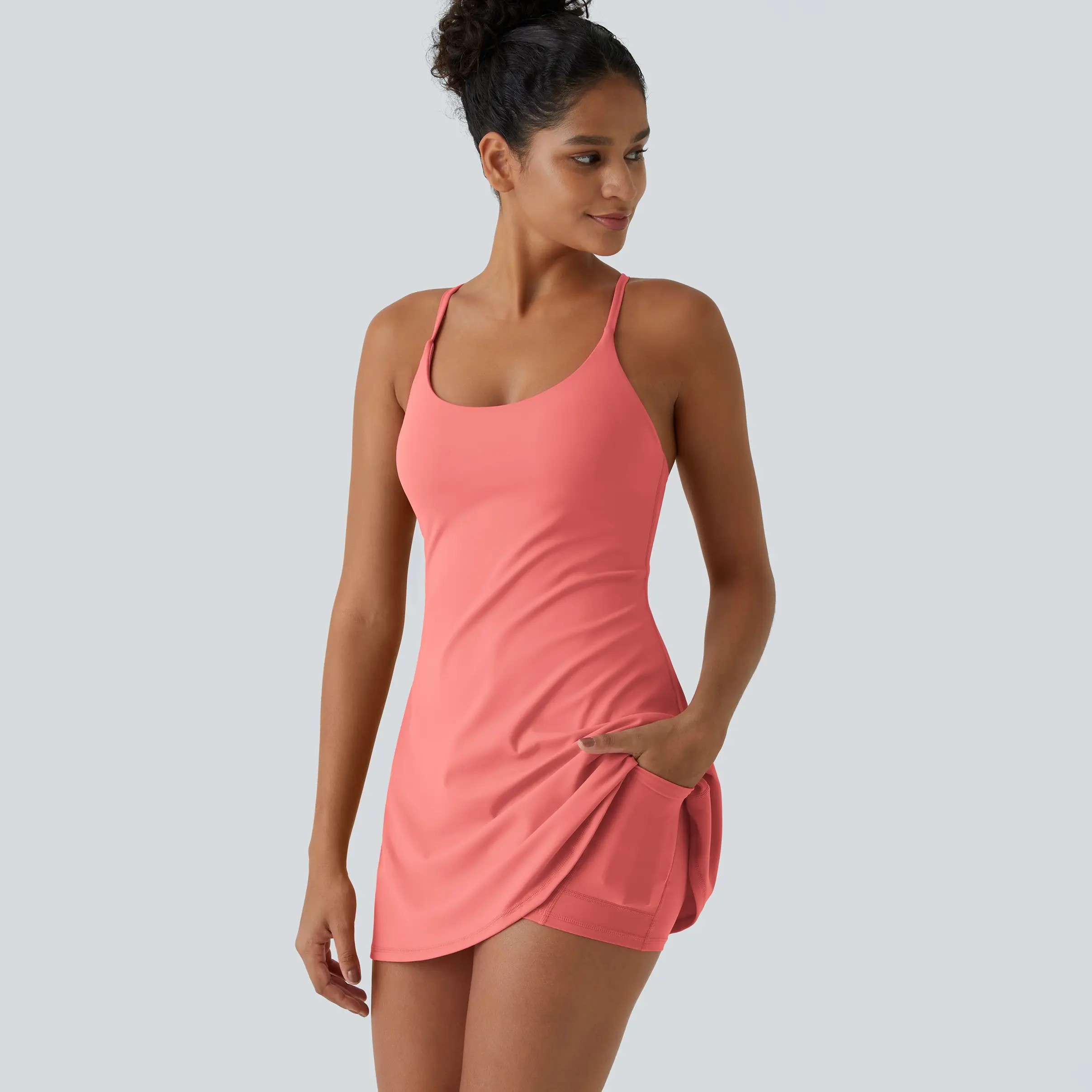 Women's Backless Active Dress – Built-in Shorts with Easy Peezy Design & Pockets