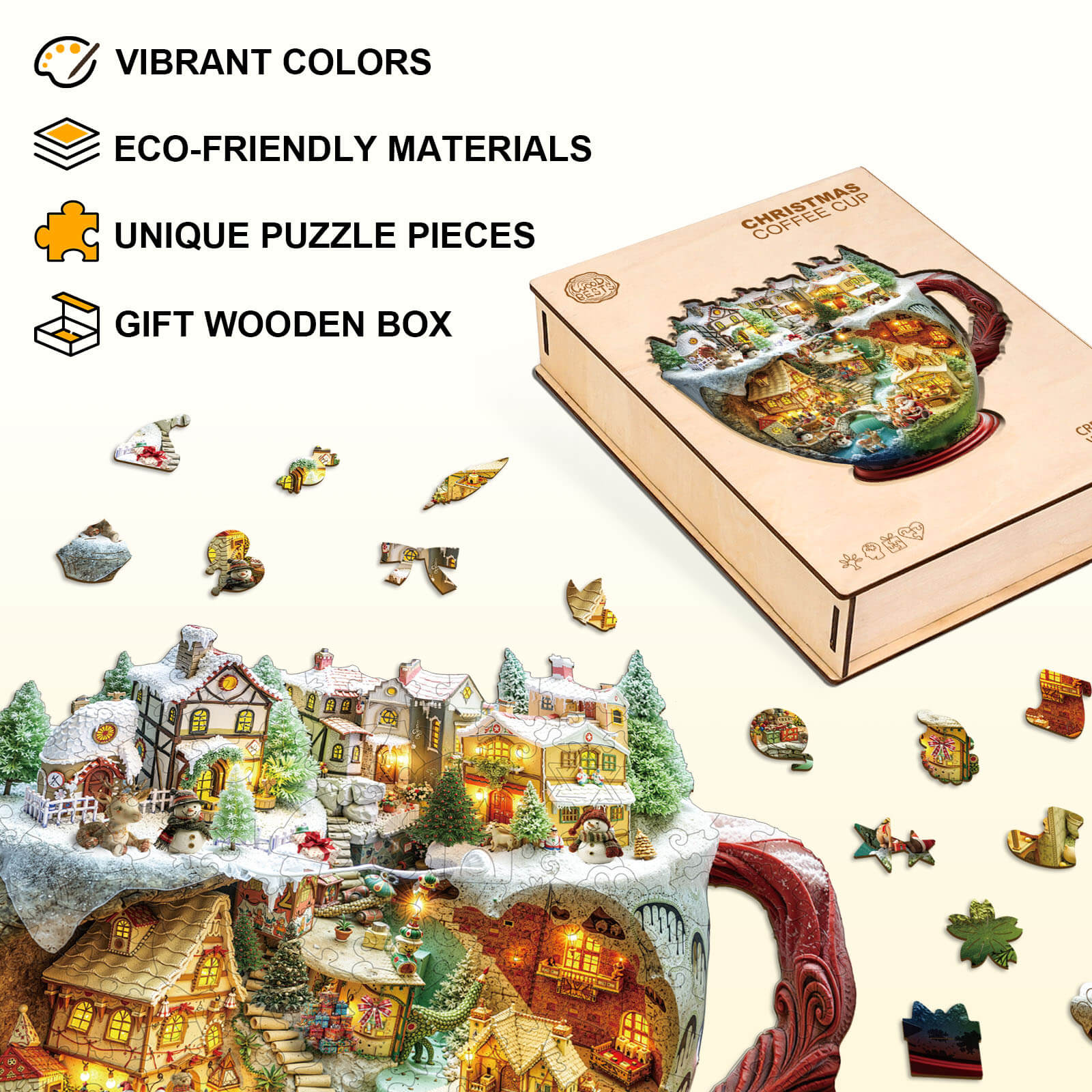 Christmas coffee cup Wooden Jigsaw Puzzle