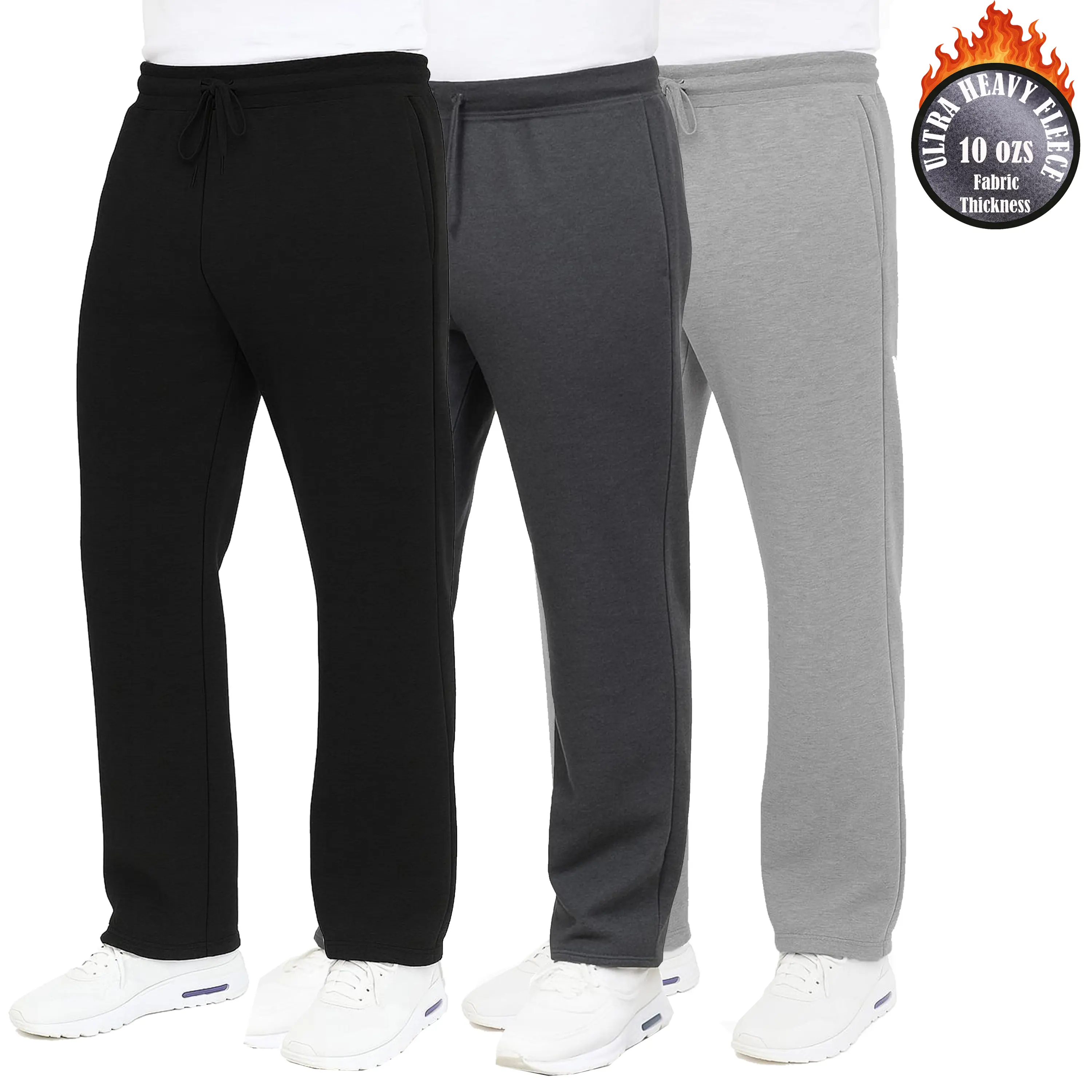 3-Pack Men's Classic Heavyweight Fleece Sweatpants with Open Bottom