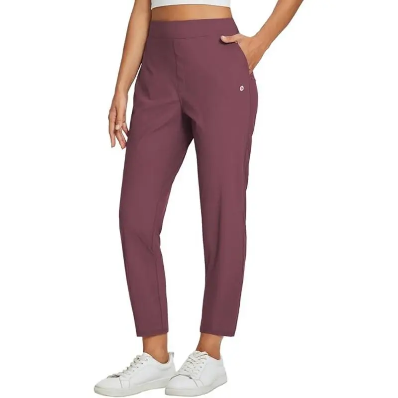 Women's Lightweight Breathable Soft  Ankle Pants Business Casual Summer Silky with Zipper Pockets Stretch Petite