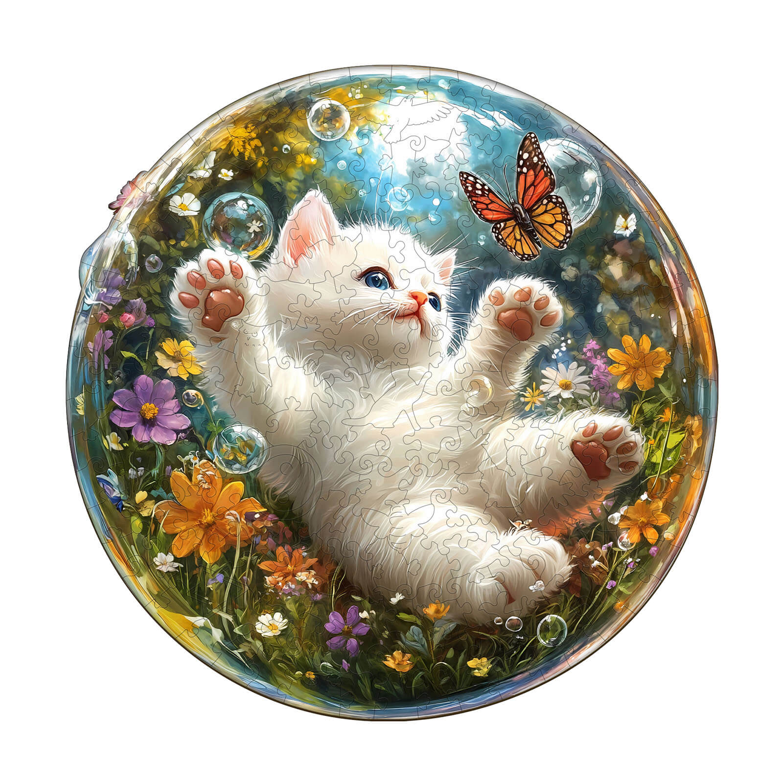 Bubble Cat-1 Wooden Jigsaw Puzzle