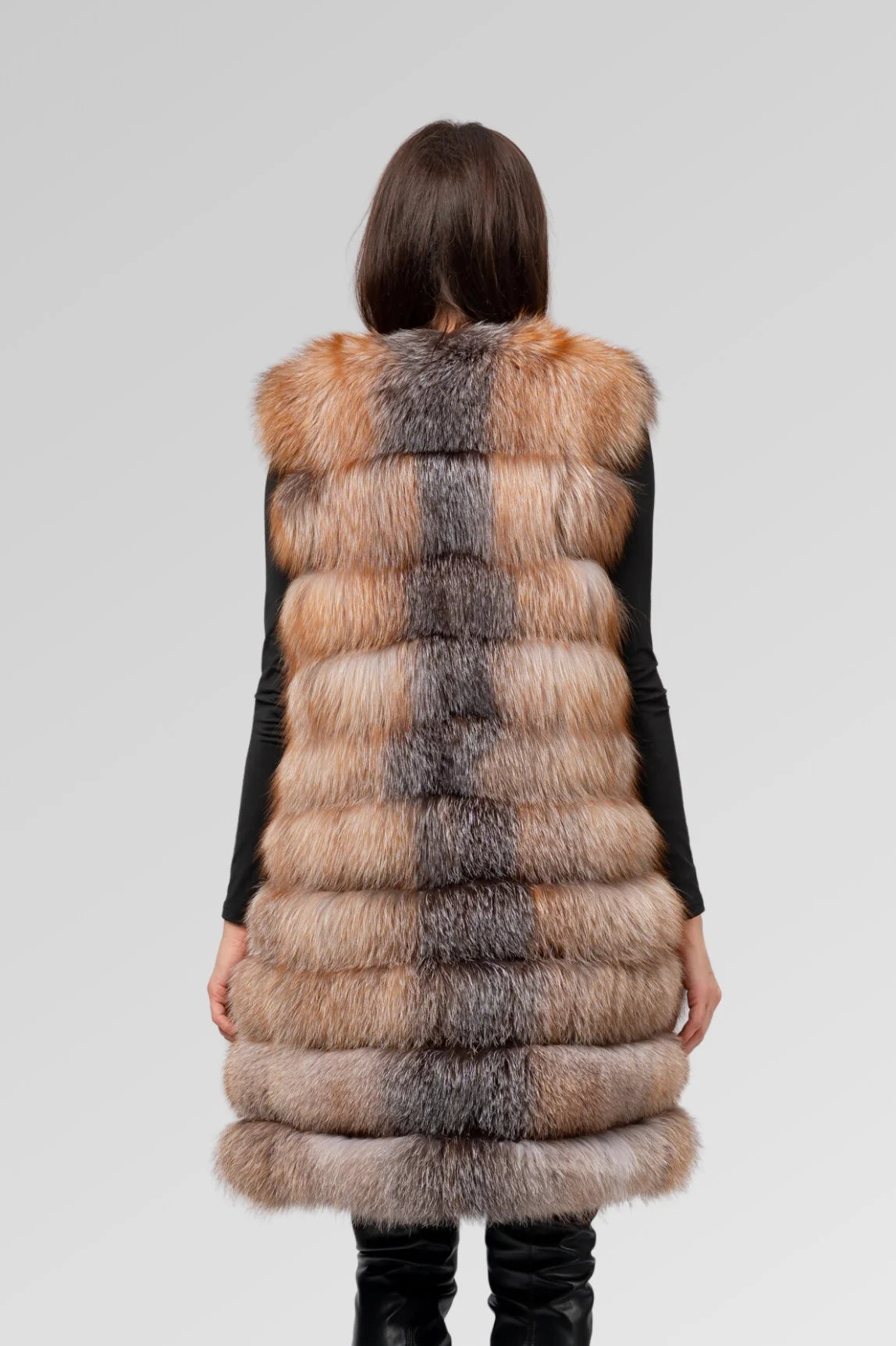 Haină din Blană Naturală de Vulpe Argintie, Transformabilă 6 în 1, Femei, Brown Frost 241