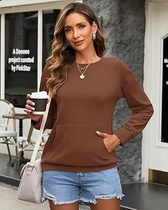 Women's Crewneck Hoodless Sweatshirt Hoodless Sweatshirt with Kangaroo Pocket Fleece Long Sleeve