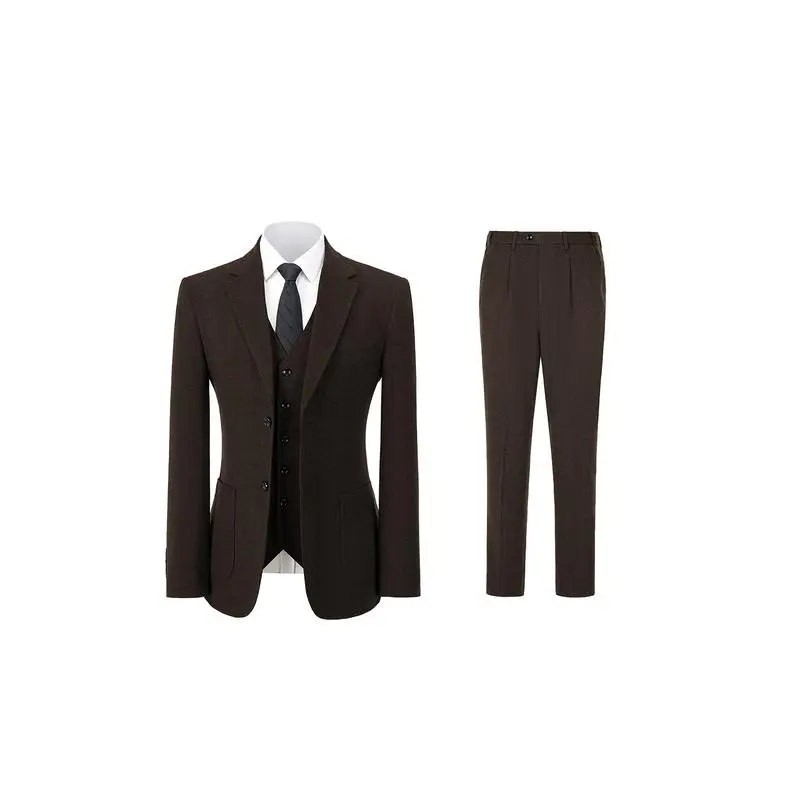 Men's Retro 3-Piece Tweed Herringbone Suit Set Two-Buttons Blazer Vest Pants Autumn New Arrival Formal Business Attire