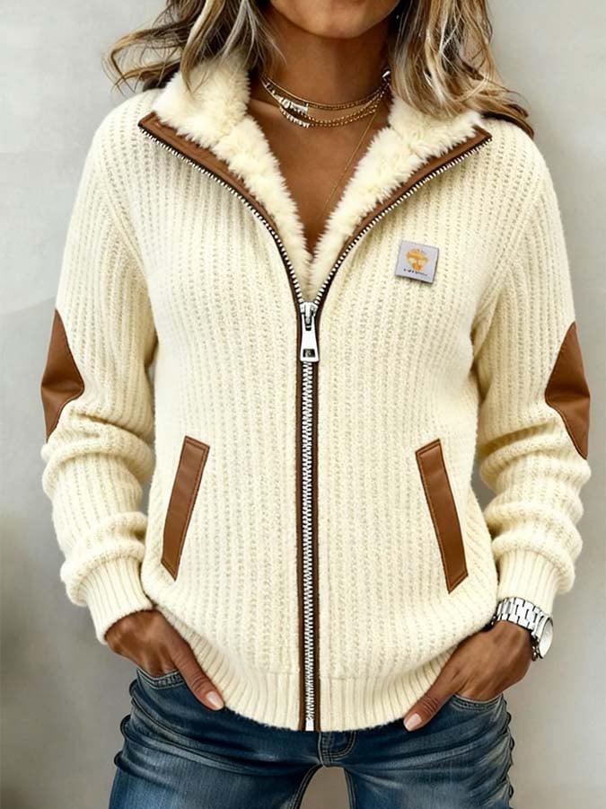 Women'S Casual Color-Blocked Patchwork Jacket