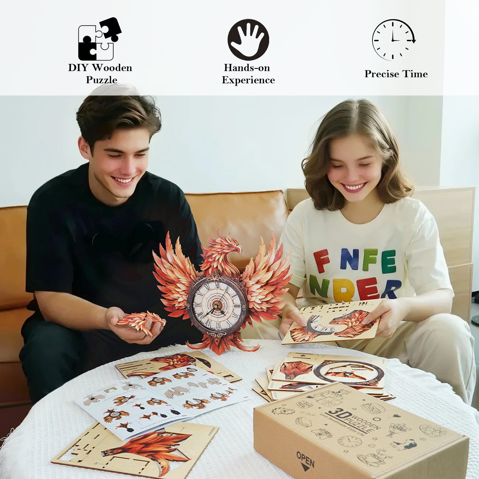 Fire Phoenix – DIY Wooden Clock, 3D Puzzle Craft Kit