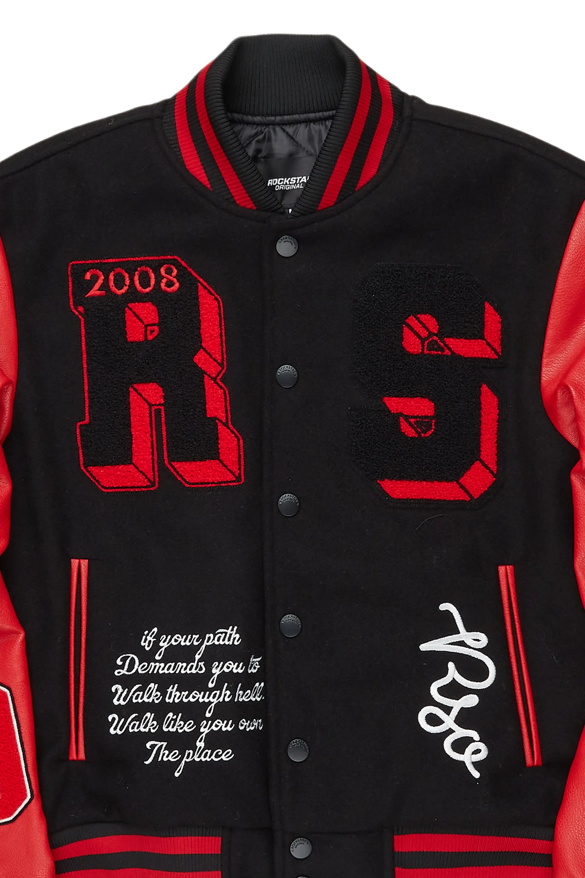 Leslee Black/Red Oversized Varsity Jacket