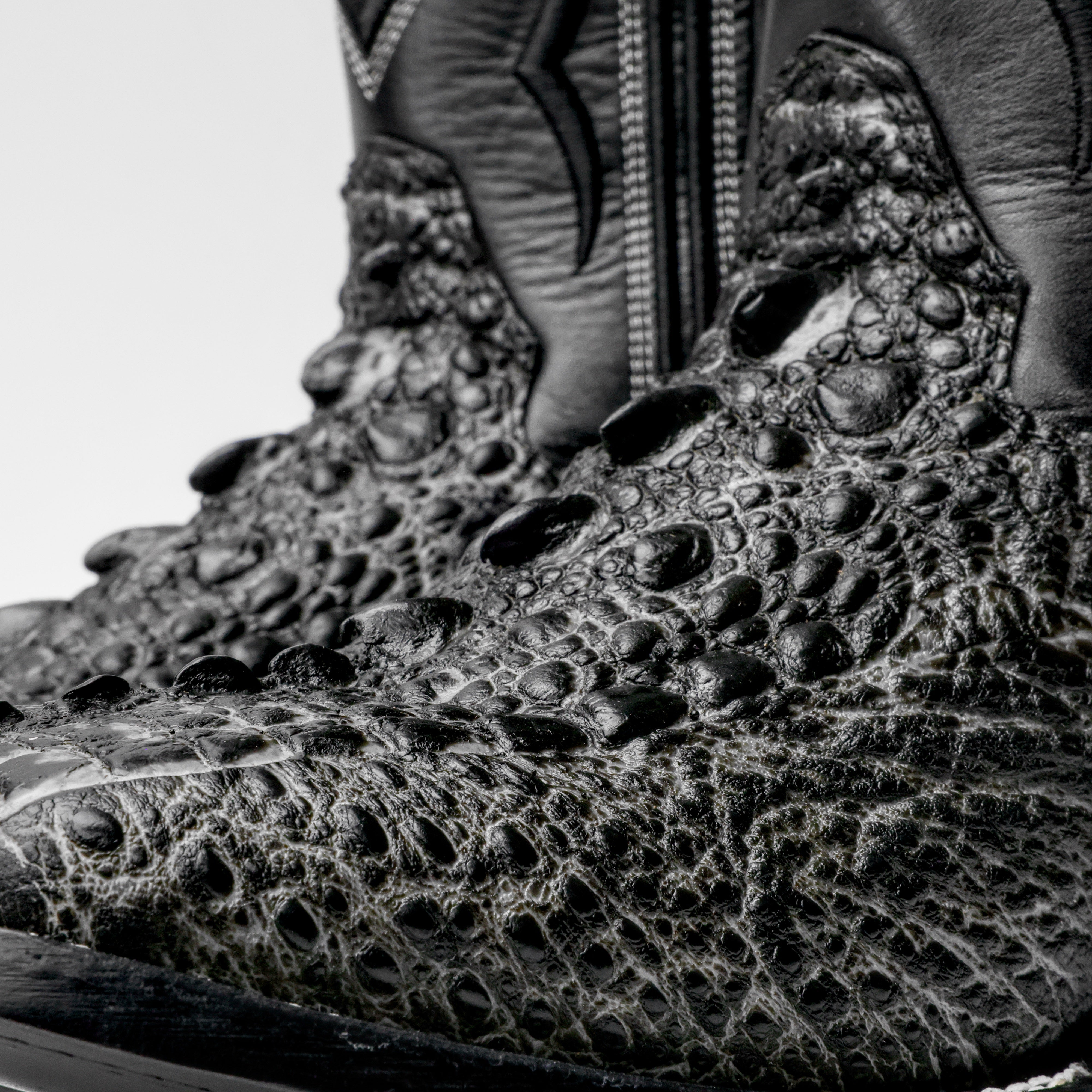 Grey Snapping Turtle Leather Boots - Square Toe