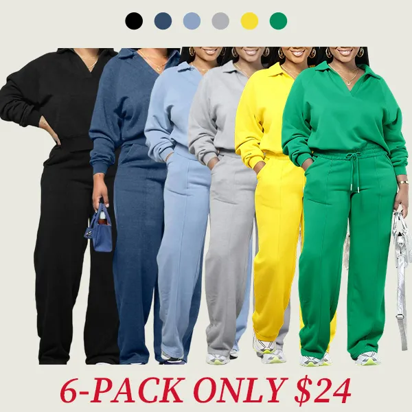 Solid long-sleeved sweatshirt and drawstring waist pants set