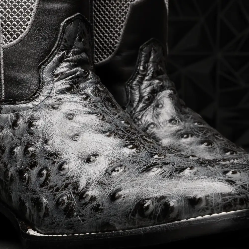 Grey Ostrich Leather Boots - Square Toe