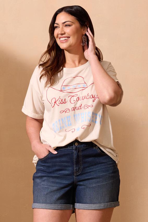 Plus Size Kiss Cowboys Drink Whiskey Tee