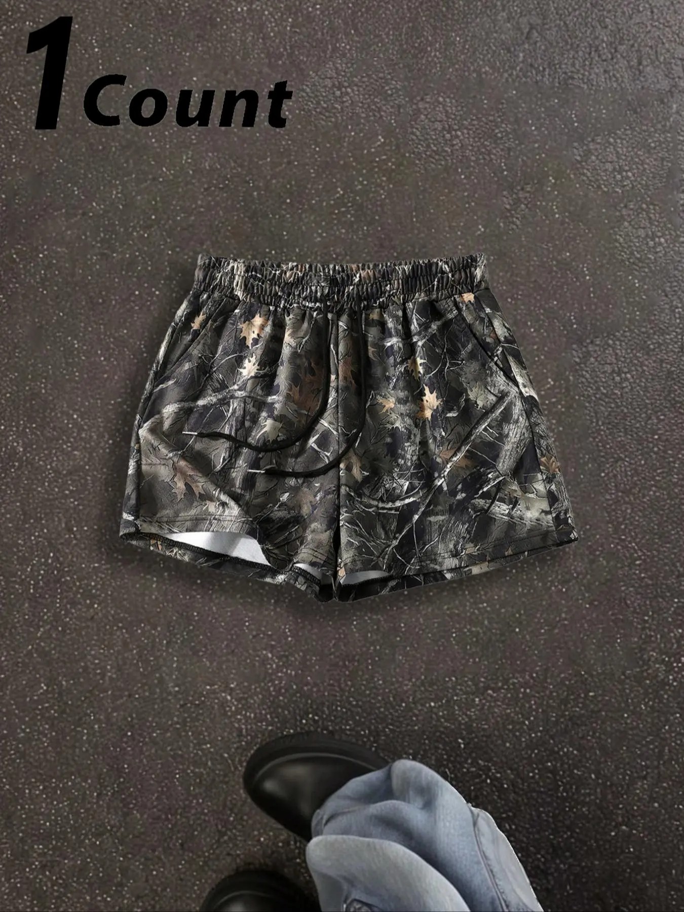 Unisex Branch-Print Camouflage Shorts – Breathable Elastic Waist Summer Streetwear