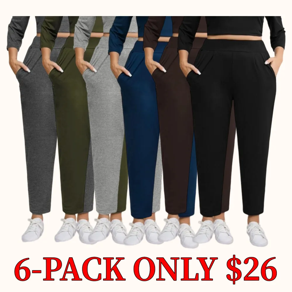 Plus-size solid color pleated sweatpants with an elastic waistband, featuring a casual, sporty style and a high-waisted design.