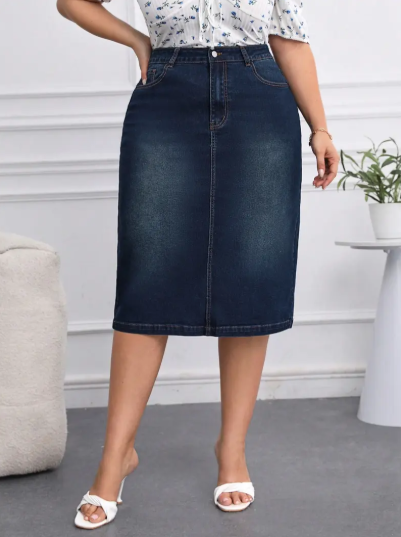 【Plus Size】 Denim Skirt, Casual Comfy Stretchy Jean Skirt for Daily Wear, Women's Bottoms for All Seasons