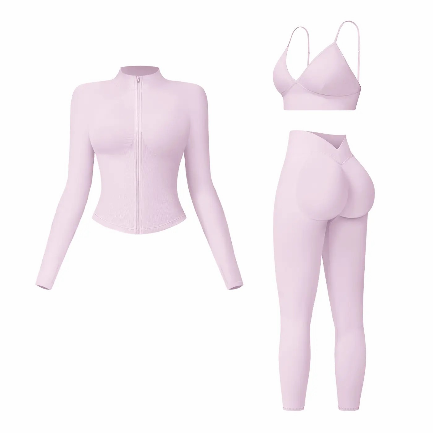 Women's 3-Piece Activewear Set – Criss Cross Crop Top, High Waist Leggings & Zip Up Jacket
