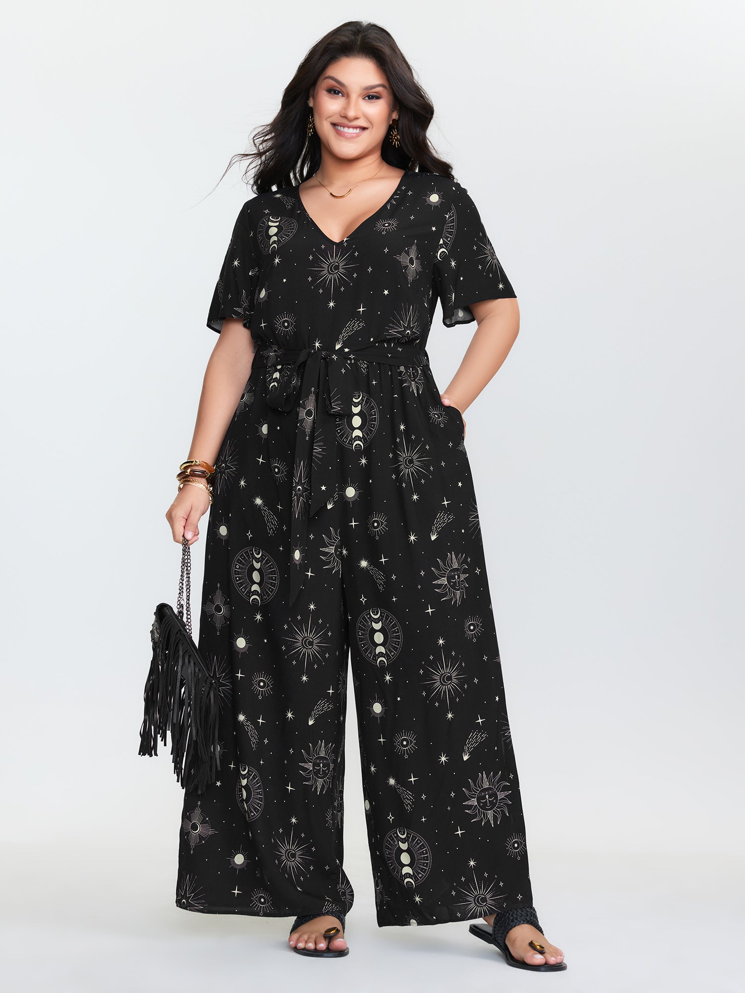 Supersoft Celestial Print Waist-Tie Jumpsuit