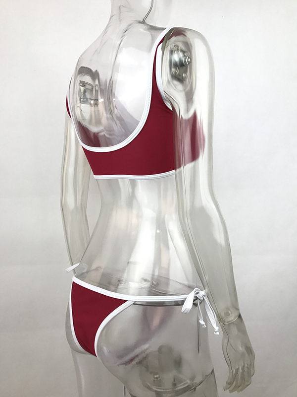 Split-Color Lace-Up  Sexy Bikini Swimwear