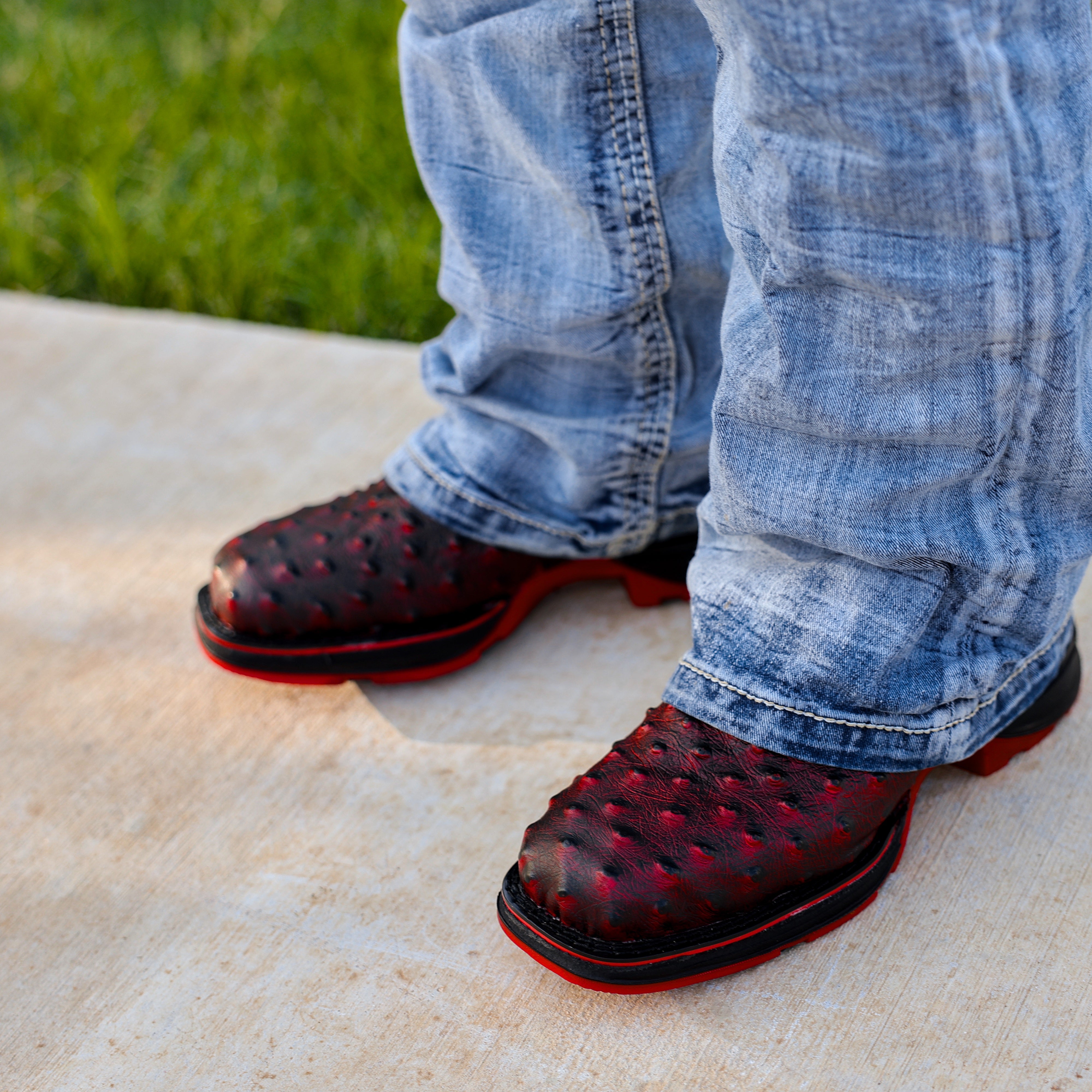 Black Cherry Ostrich Leather Boots With 3D Lightweight Sole - Composite Toe