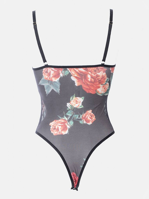 Spaghetti-Neck Underwired Floral Print Sexy Slim One-Piece Swimwear