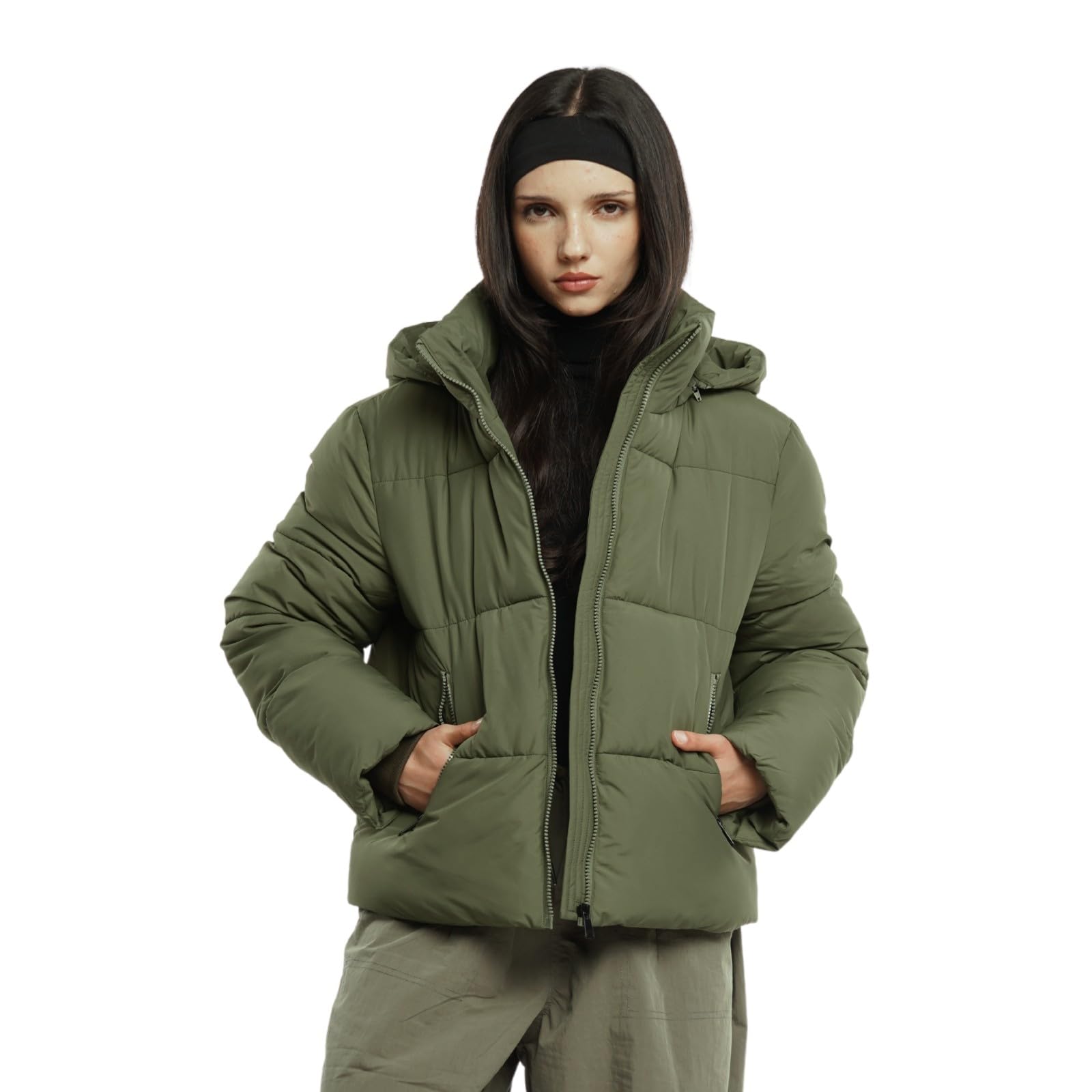 WarmCore Premium Short Puffer Jackets with Removable Hood & Optional Faux Fur Linging, Lady Casual Outerwear Longsleeves Zip Pockets Warm Quilted Coat