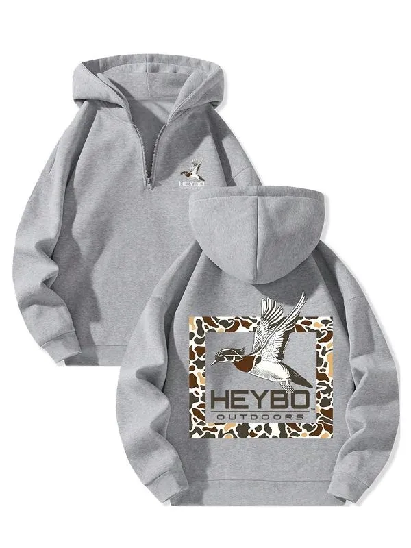 Fleece Lined Hooded Long Sleeve Half Zip Men's Sweatshirt