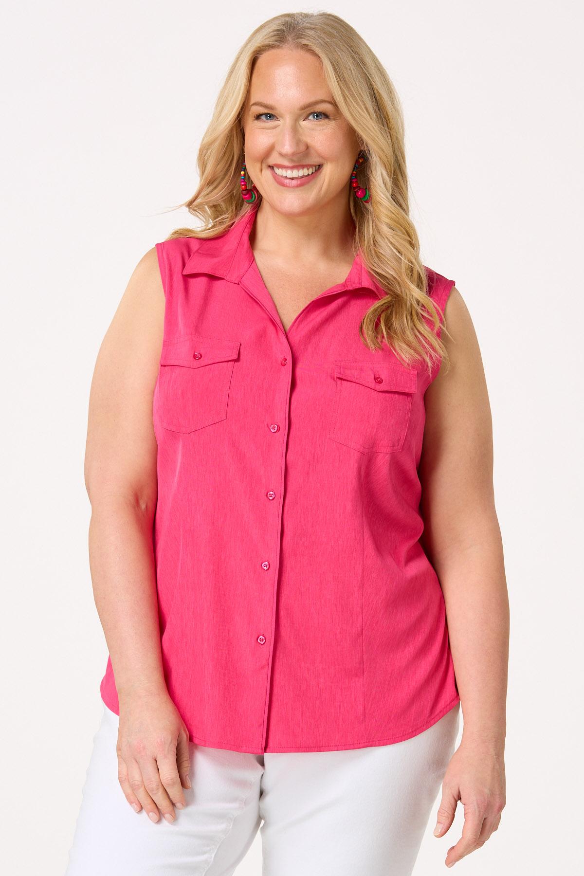 Plus Size Button Down Sleeveless Top
