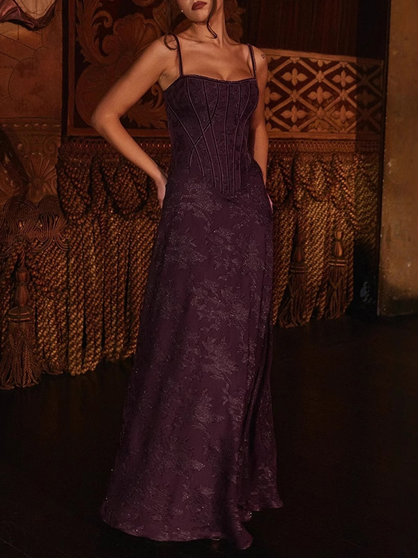 Flower Lace Sleevless Spaghetti-Neck Split-Side Maxi Dresses