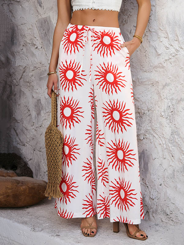 Contrast Color Drawstring Pockets High Waisted Loose Trousers Pants