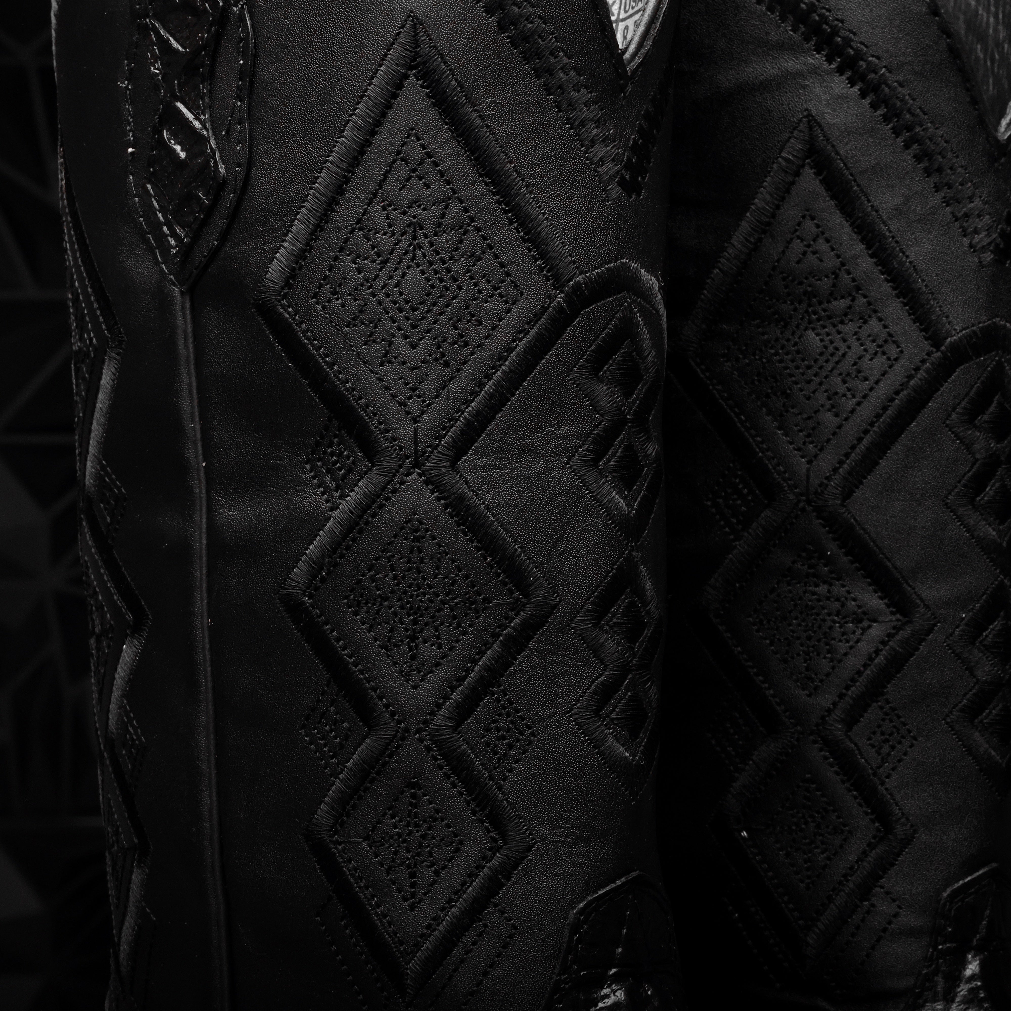 Black Caiman Hornback Leather Boots - Square Toe