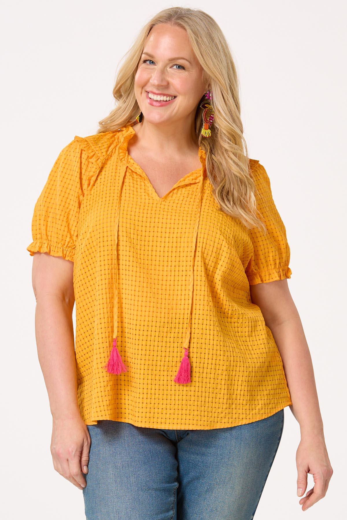 Plus Size Tasseled Gingham Top
