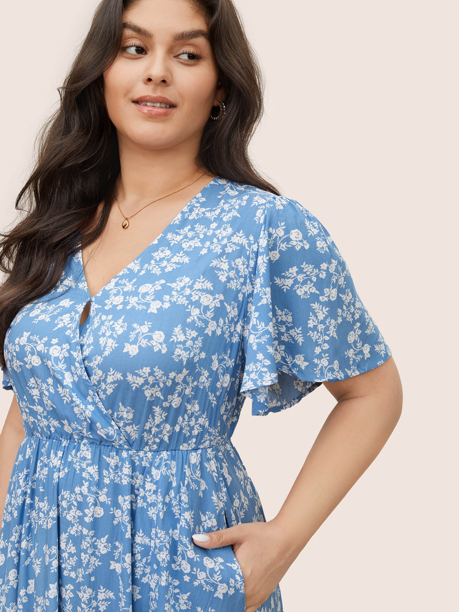 Bloom Dress - Flutter Sleeve Ditsy Floral Pocket Split Maxi Dress