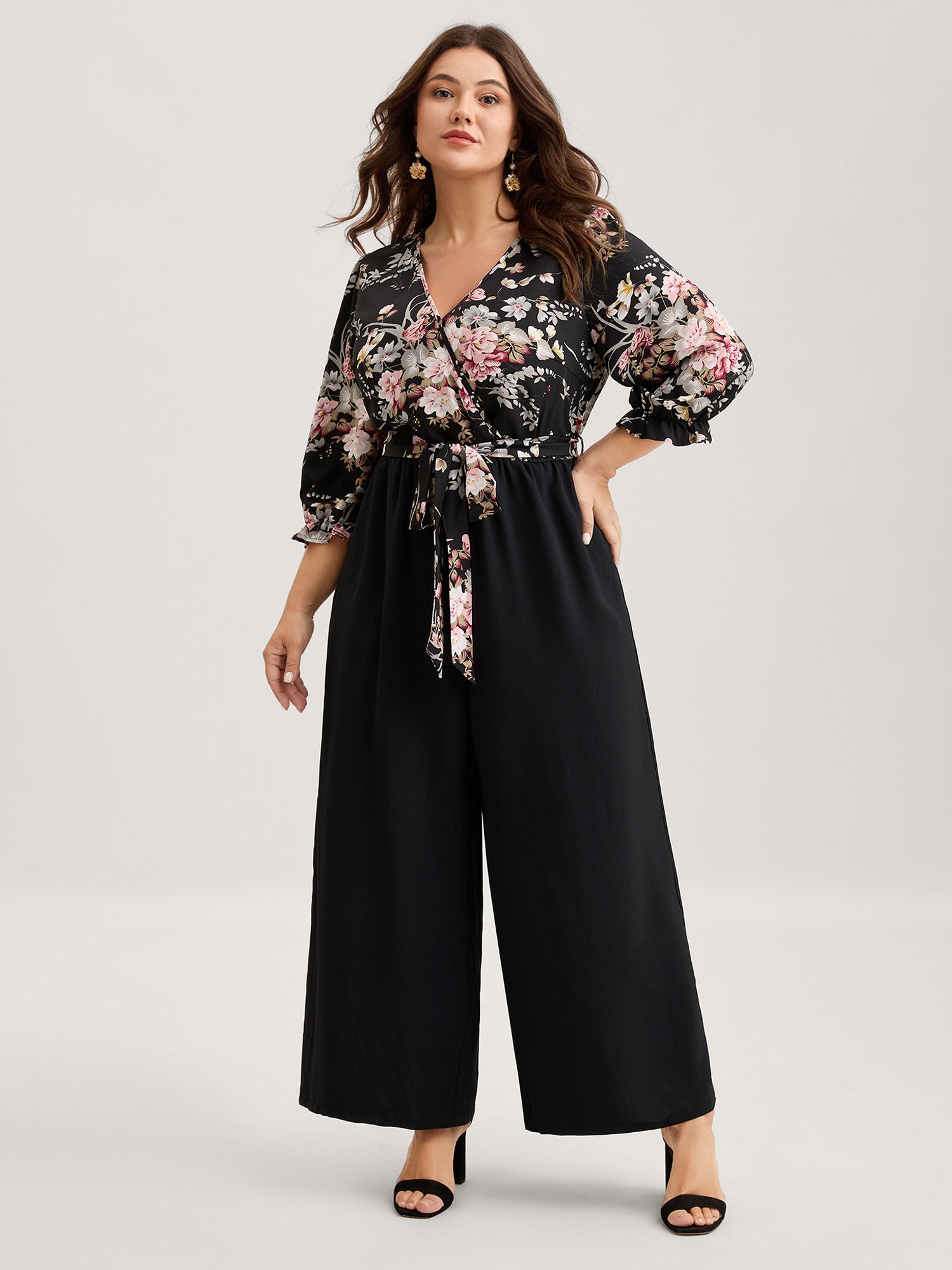 Floral Contrast Belted Wide-Leg Jumpsuit